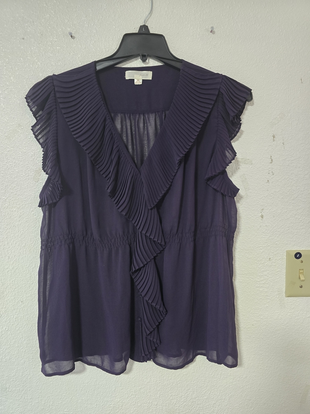 Pleated Ruffle V-Neck Sleeveless Blouse - Purple